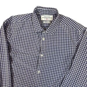 Mizzen+Main Leeward Collection Dress Shirt Large Trim Fit Navy Red Plaid
